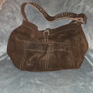 Tylie Malibu Brown Suede Hobo Bag with Pyramid Stud Accents